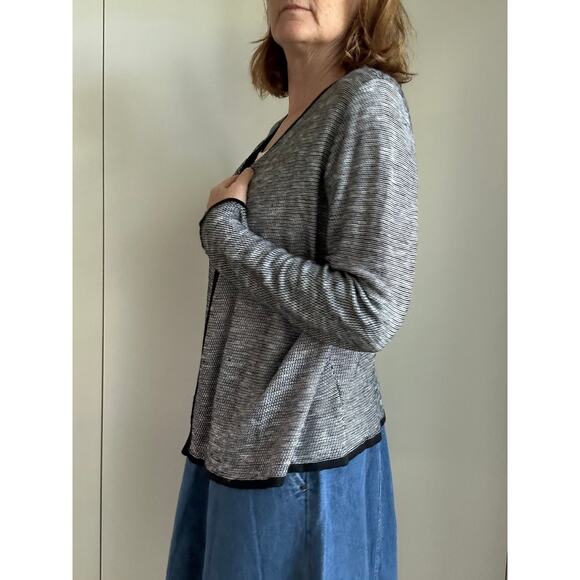 Eileen Fisher Cardigan Sweater Size Medium Black/White Organic Linen/Cotton - Picture 6 of 11